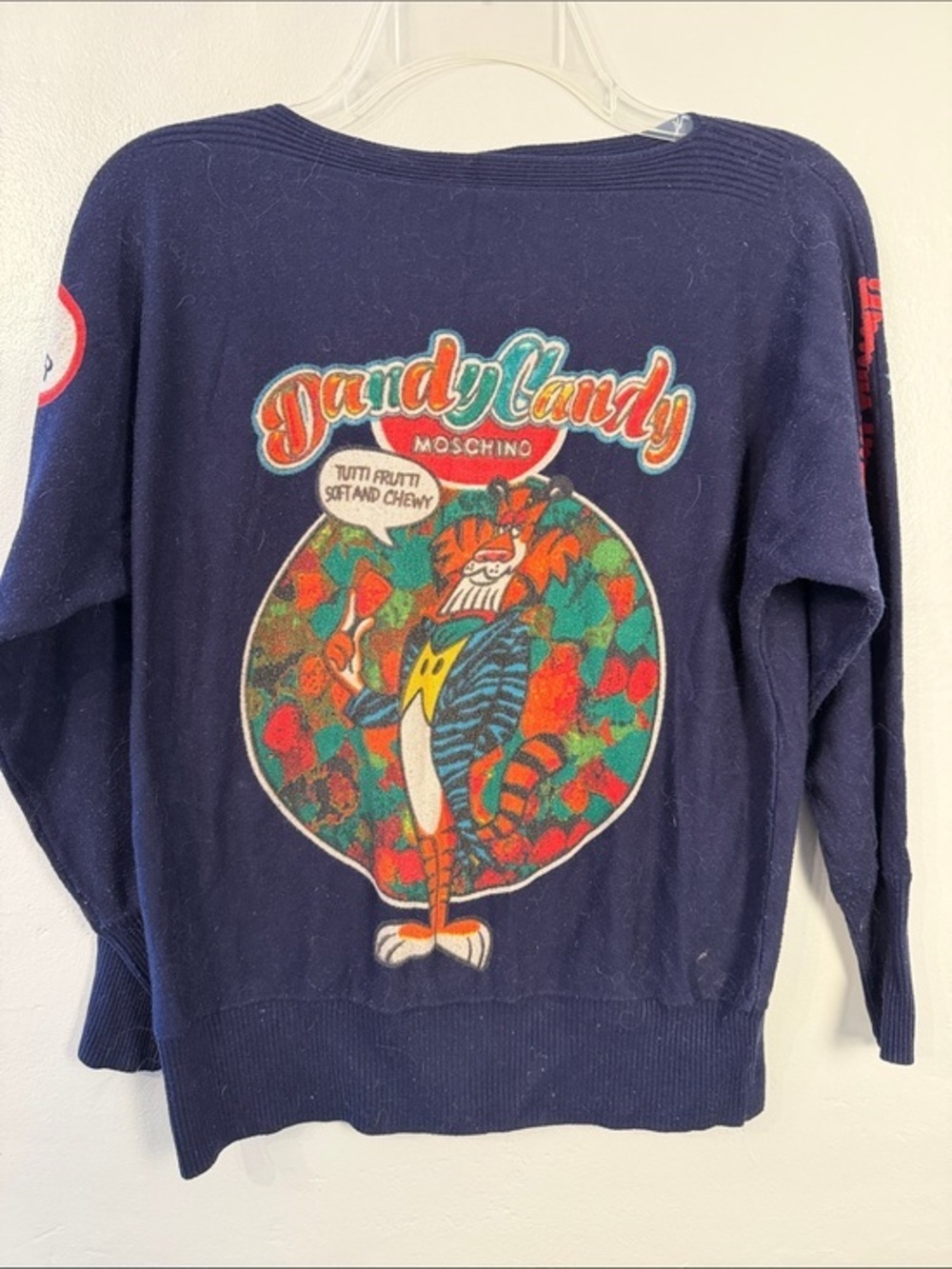 Moschino Navy Sweater with Multicolor Candyland Graphic